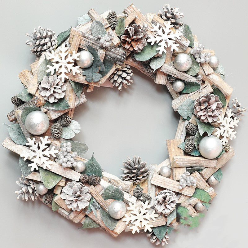 12inch LARGE driftwood Nordic Holiday wreath and garland with silver trumpet berries and pinecones and green leafs and silver ornament 