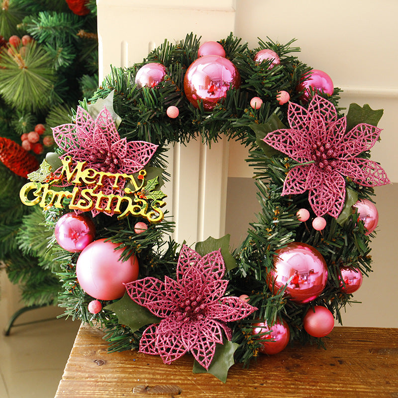 pink christmas wreath with glass ornament / merry christmas 