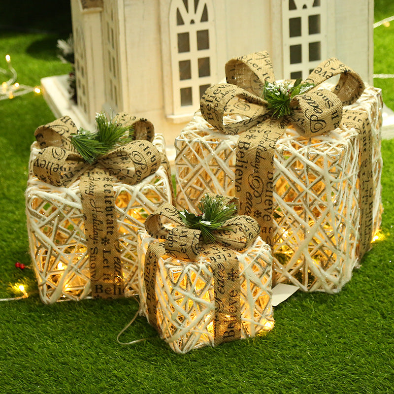 3 Pack Christmas gift box decorations for indoor and outdoor ivory white