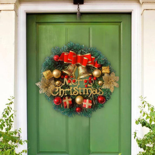 Merry Christmas Wreath with gift Accents and double bell