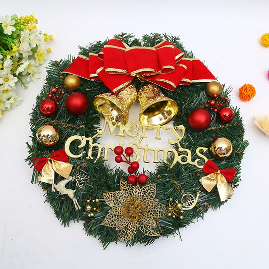 Merry Christmas Wreath with Gold Accents and Deer Ornament
