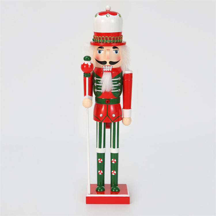 18 inch red and green christmas nutcracker soldier with scepter and red vest and green striped trousers and green boots