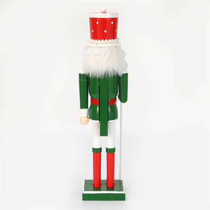 18 inch red and green christmas nutcracker soldier with lolly pop and candy cane wearing red hat and green vest and red boots-back look 