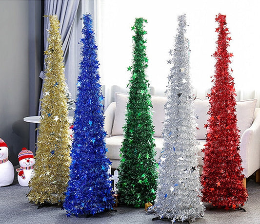 Collapsible Tinsel Pop-Up Artificial Christmas Tree with tree stand