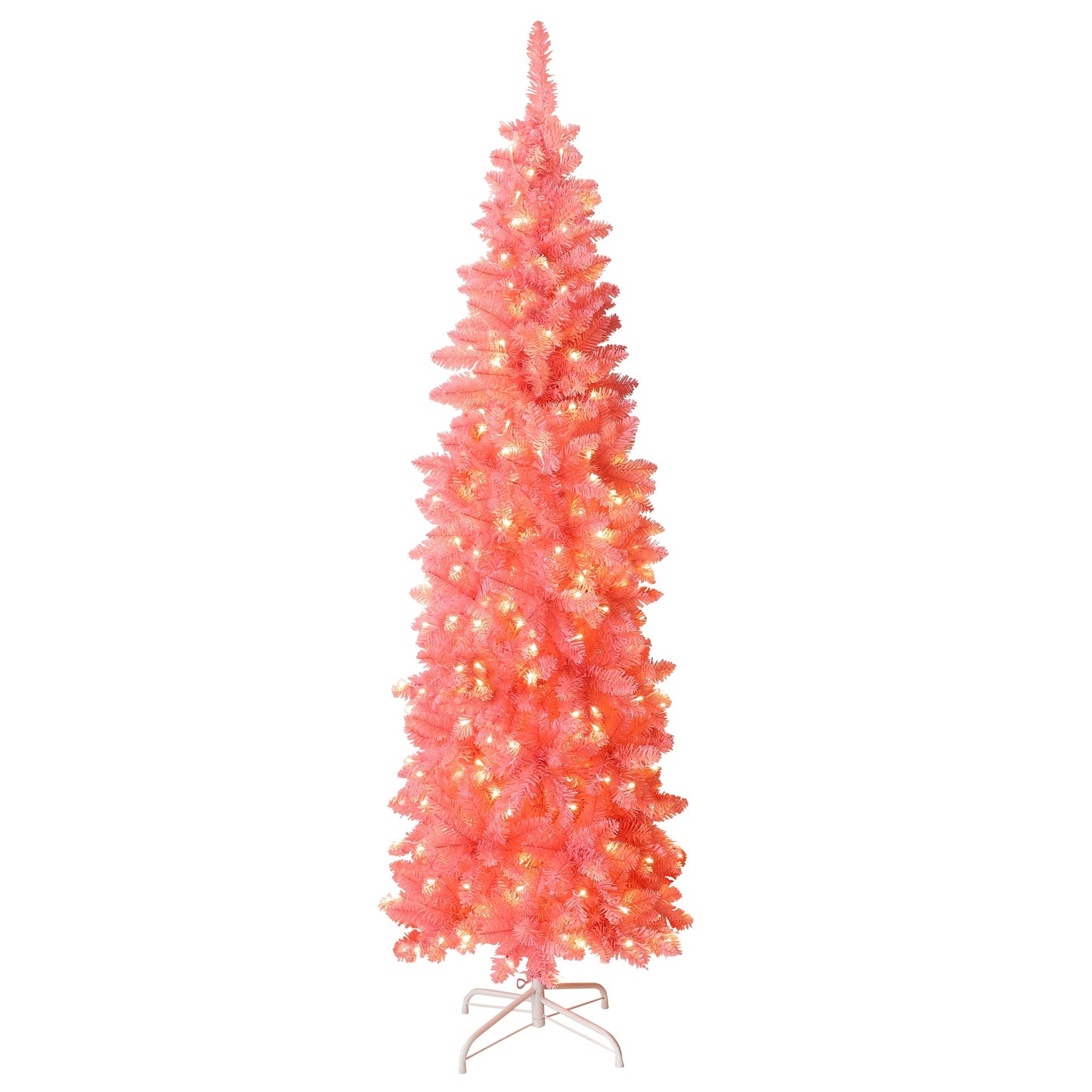 6ft PINK Pre-lit Slim Pencil Artificial Christmas Tree with Lights.