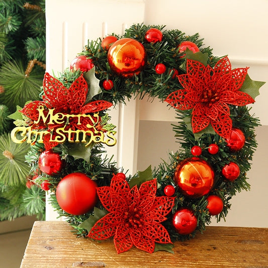 red christmas wreath with glass ornament / merry christmas 