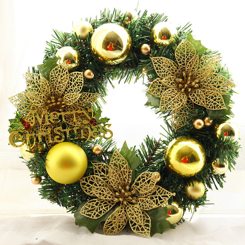 gold christmas wreath with glass ornament / merry christmas 