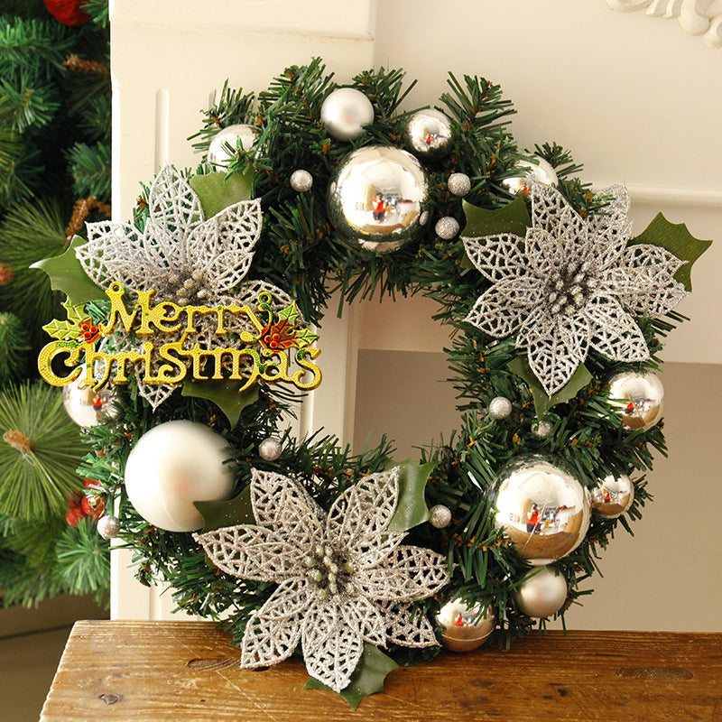 silver christmas wreath with glass ornament / merry christmas 