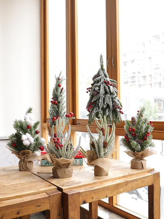 small artificial flocked pine tabletop christmas tree