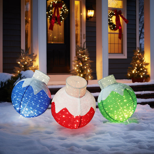 35 in. 3 Piece Pre-lit  Warm White LED Ball Pop Up Ornament Christmas Holiday Yard Decoration