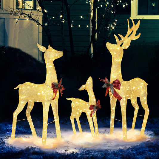 4.5 ft. 3D Warm White LED Reindeer Family Christmas Holiday Yard Decoration, Gold