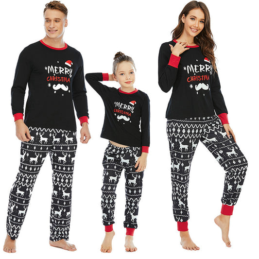 Black Long Sleeve Couple Christmas Pajamas set