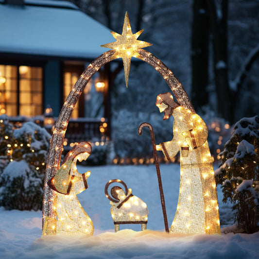 5 ft. 3 piece Warm White LED Nativity Set Christmas Holiday Yard Decoration, Gold