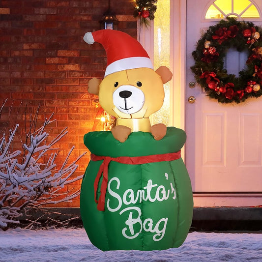 5ft Santa's Gift Bag Teddy Bear Inflatable Christmas outdoor inflatables Decoration