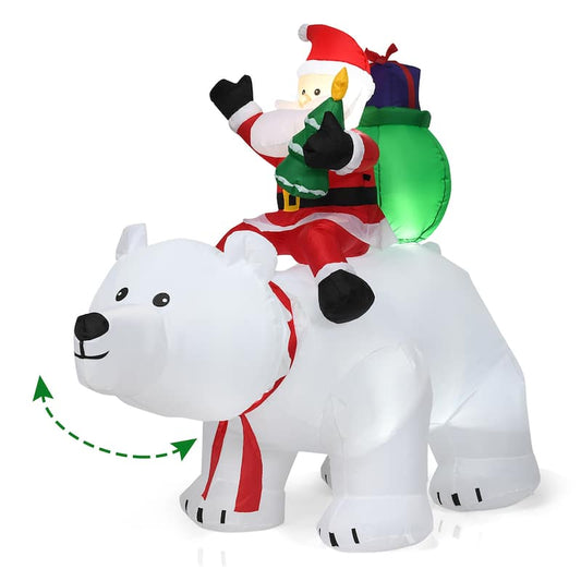 6.5ft Inflatable Christmas Santa Clause Riding The Polar Bear