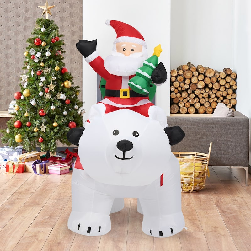 6.5ft Inflatable Christmas Santa Clause Riding The Polar Bear
