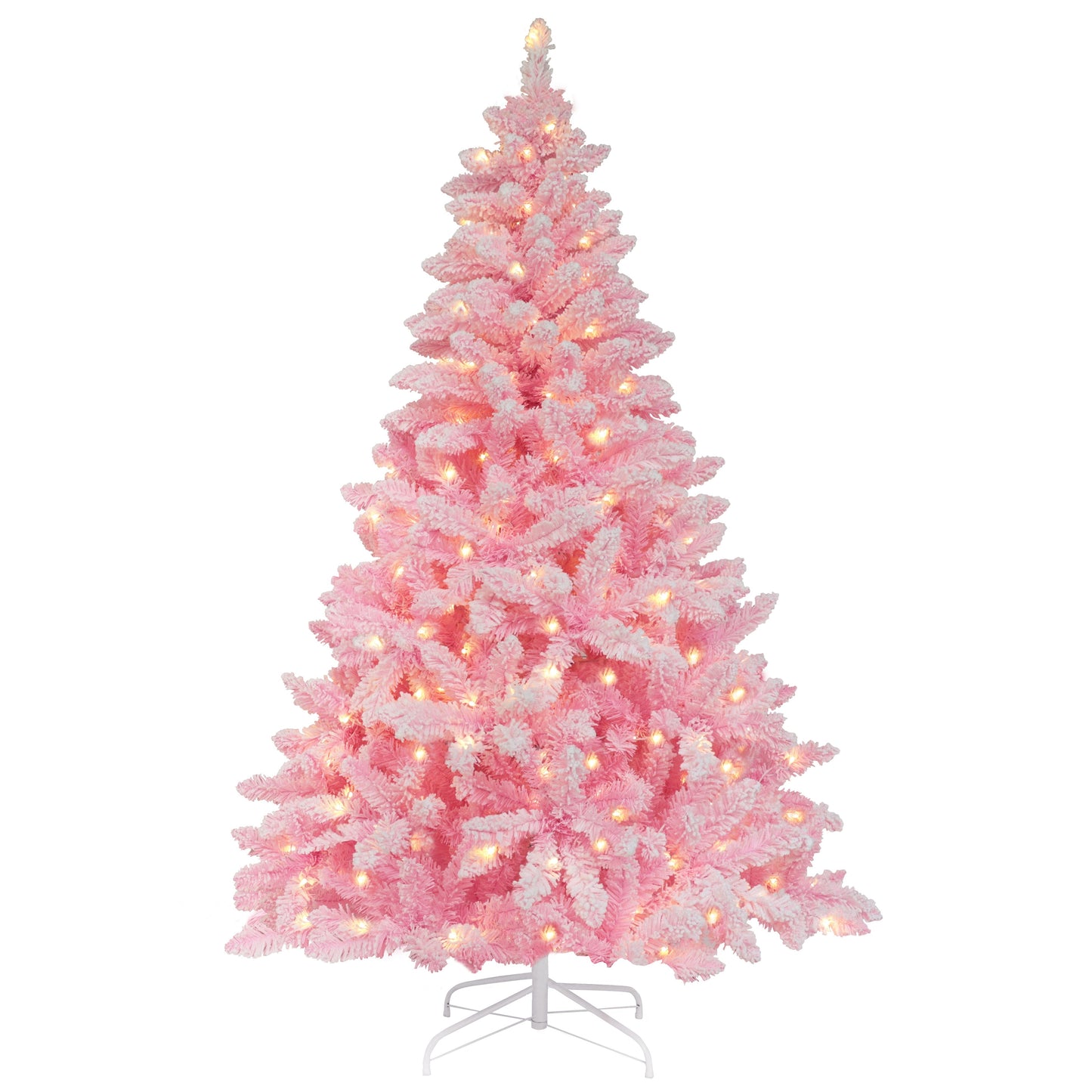 6.5ft Pre lit Snow Flocked Pink  Artificial Christmas Tree with Lights
