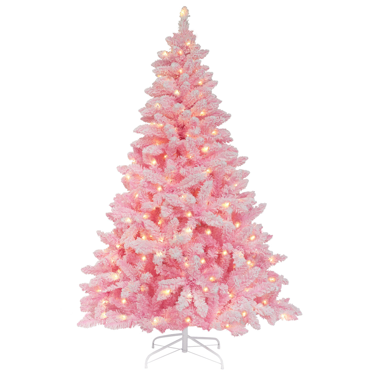 6.5ft Pre lit Snow Flocked Pink Artificial Christmas Tree with Lights