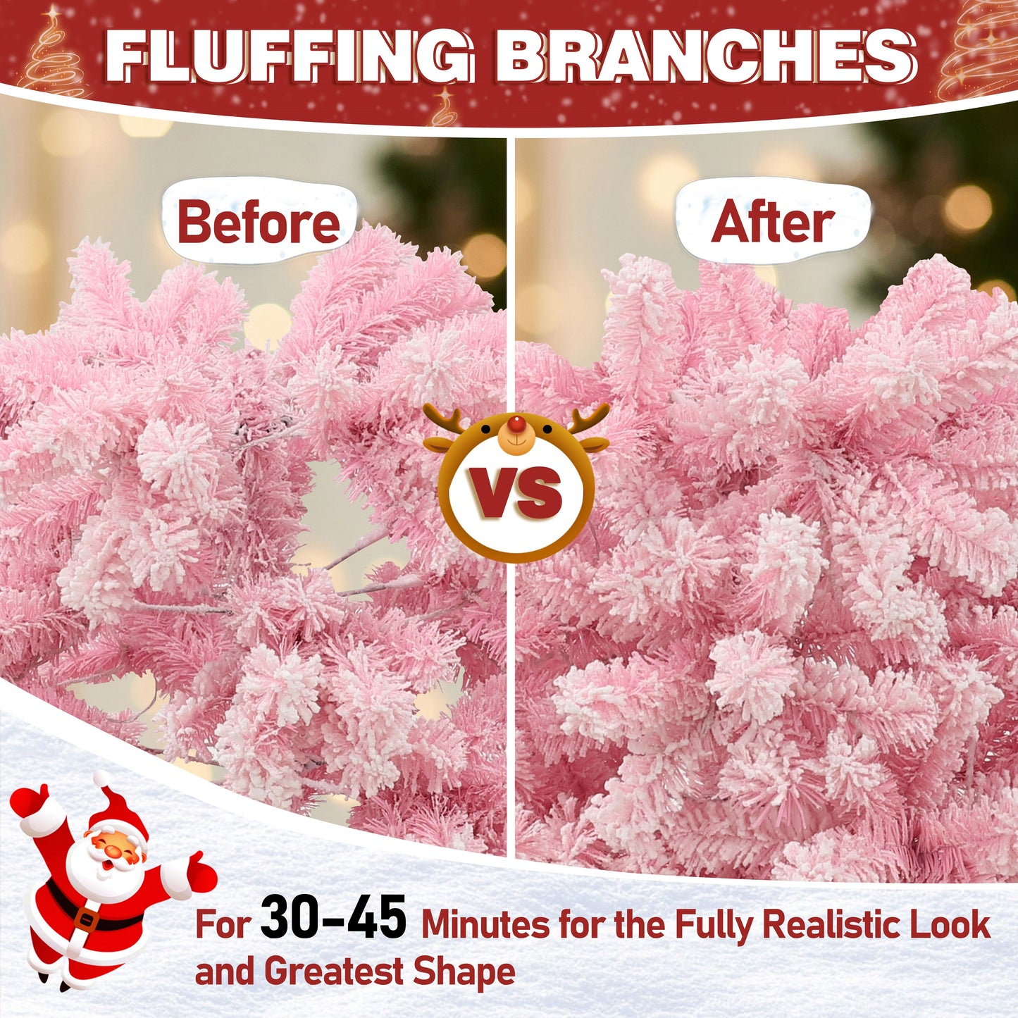 6.5ft Pre lit Snow Flocked Pink  Artificial Christmas Tree with Lights