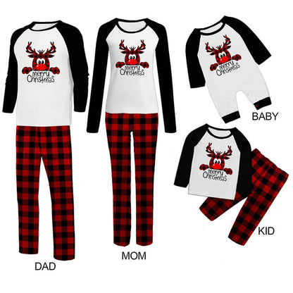 Black and Red Plaid print Christmas Matching Family Pajamas Sets