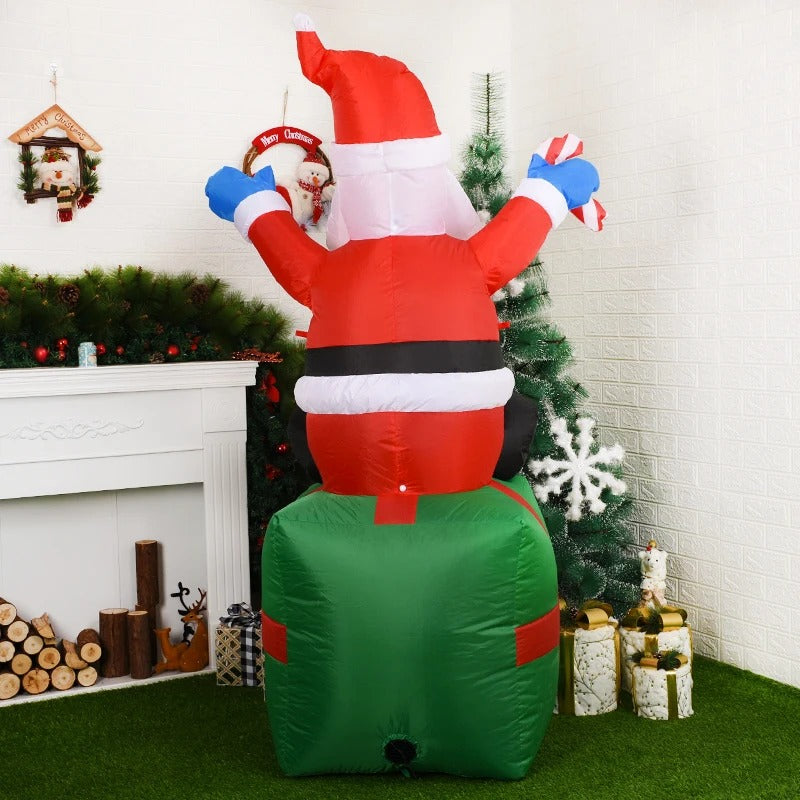 6ft Christmas Inflatable Santa Claus Sitting on Gift Box Built-in LED Lights for Xmas Party Outdoor Patio Garden-
