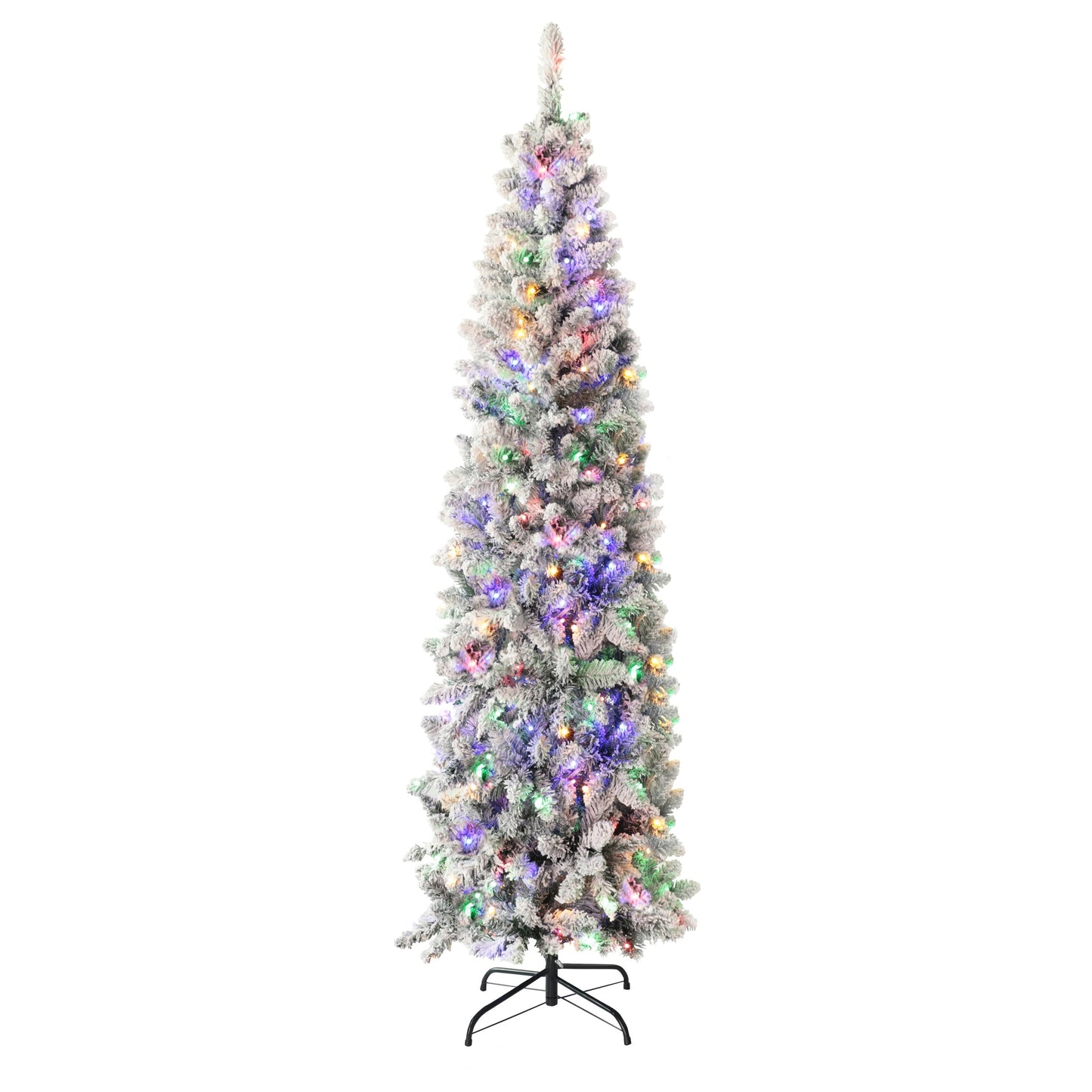 6ft Pencil Christmas Tree with Flocked Snow and Metal Stand