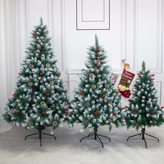 7ft snow frosted Pre-Lit LED Artificial Full Pine Christmas Tree with lights collection by wreathhaven.com