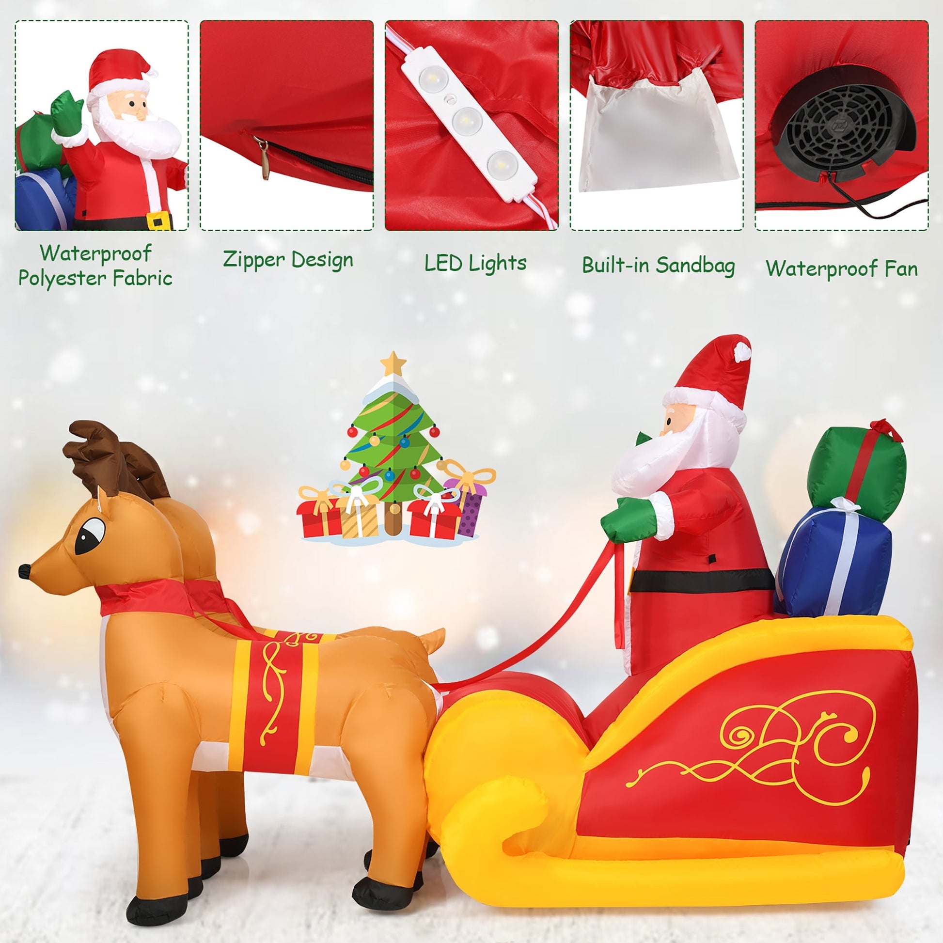 6 ft Christmas Inflatable Santa Claus on Sleigh Lighted inflatable party Decoration