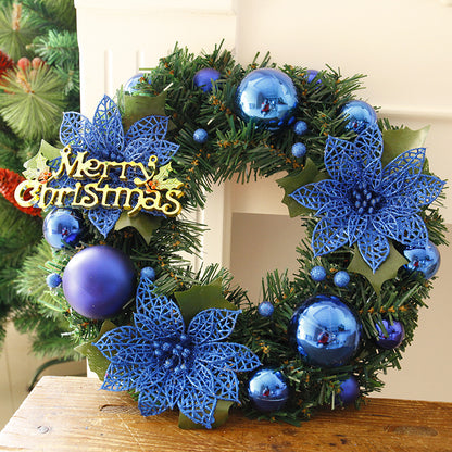 blue christmas wreath with glass ornament / merry christmas 