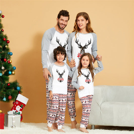 Christmas Elk Print Long Sleeve Pajamas Set Homewear