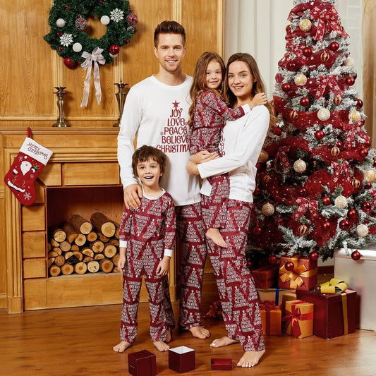 White and Red Christmas Printed Homewear Pajamas Two-piece PJS Set