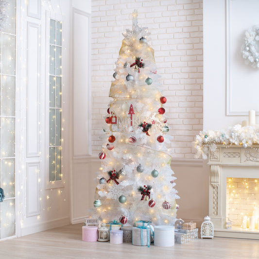 7ft Pre-Lit White Pencil Artificial Christmas Tree  for Home Holiday Decor.