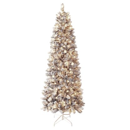 Pre-lit Snow Flocked Artificial Pencil Christmas Tree