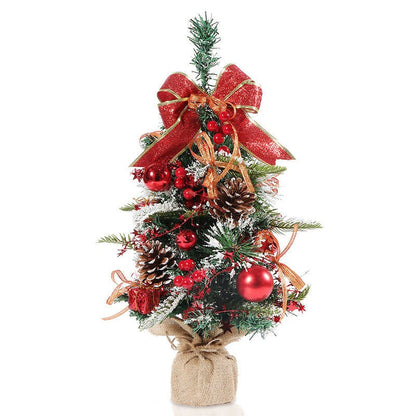 20" Snow Frosted Small Pine Mini Christmas Tree with ribbon and pinecones.