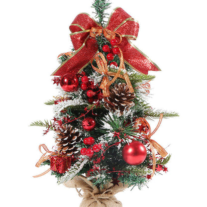 20" Snow Frosted Small Pine Mini Christmas Tree with ribbon and pinecones.