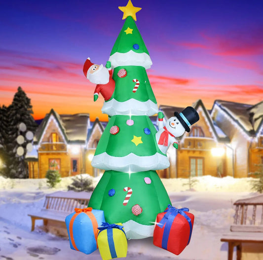 8ft Pre lit Giant Inflatable Santa Claus Christmas Tree 2.4M with LED Lights Blow Up Christmas Decorations