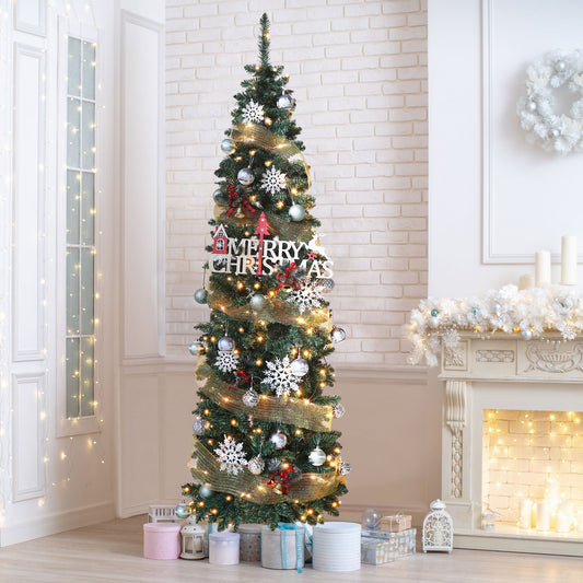 6FT Slim Pencil Christmas Tree Pre-lit with Lights, Artificial Holiday Christmas Tree Home Decoration
