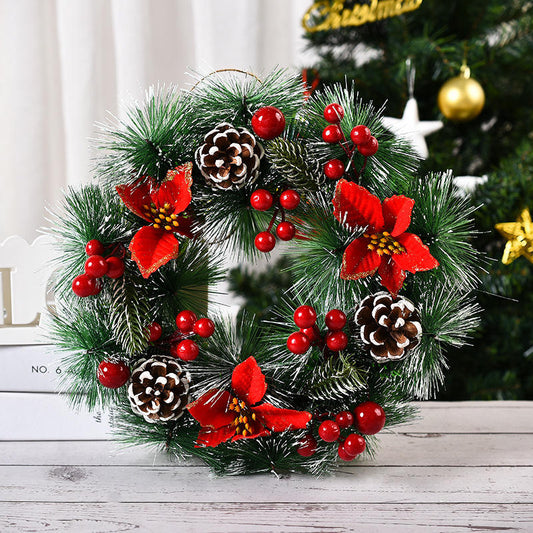 12" Flocked christmas wreath with pine cones and red berries