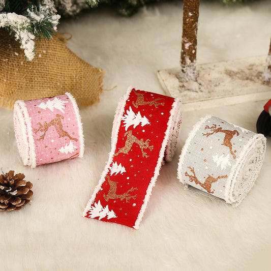 Linen Elk Christmas Tree Ribbon, Gift Box Wrapping Ribbon