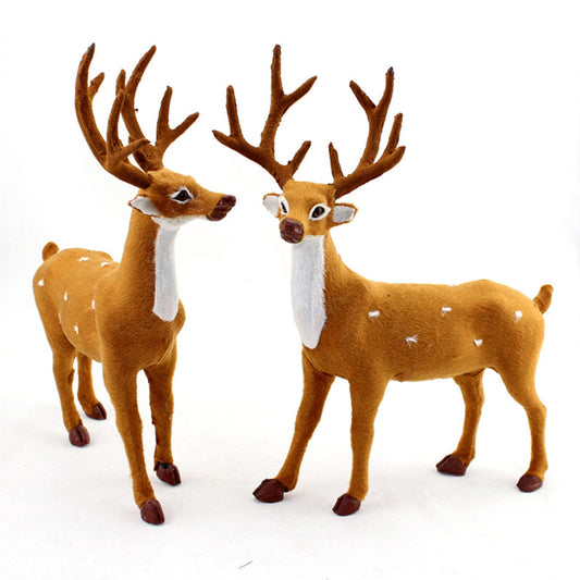 Faux fur deer figurines christmas tabletop decoration