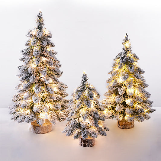 pre lit Christmas Small Flocking tabletop Tree  set of 3