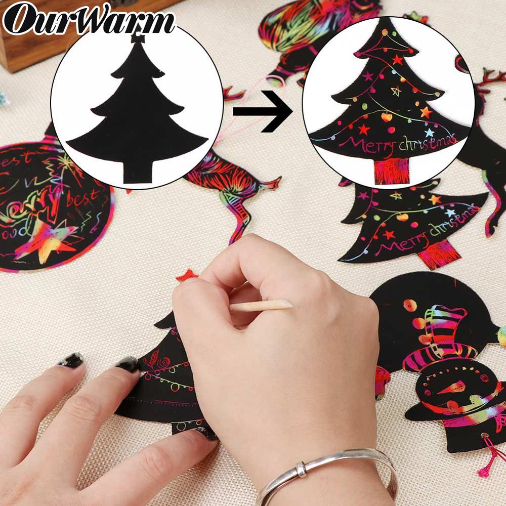 21pcs Magic scratch paper christmas kids ornament paper with wood pen