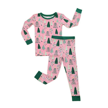 2 pcs printed green christmas printed matching pajamas Set