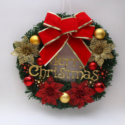 Red Ribbon Bow Christmas Wreath with Gold and Red bauble.