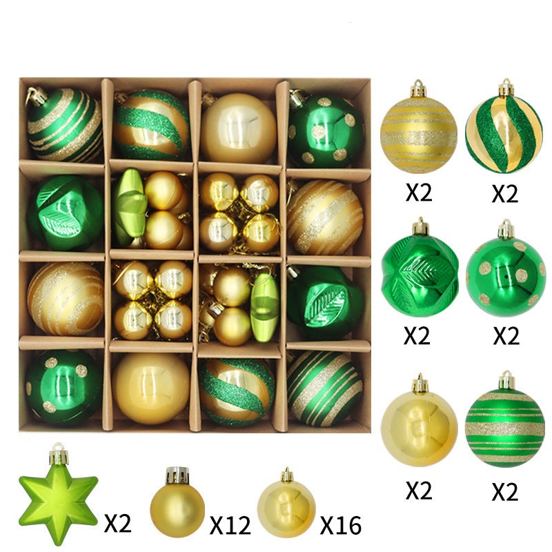 42 pcs Merry christmas Ornament Set gold and green and green star 