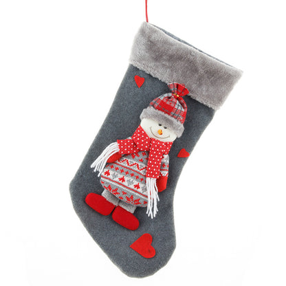 Nordic gnome tomte Christmas Stocking/ Scandinavian Tomte Holiday Scandinavian stocking for christmas, snowman wearing red scarf christmas stocking in red and grey velvet colour