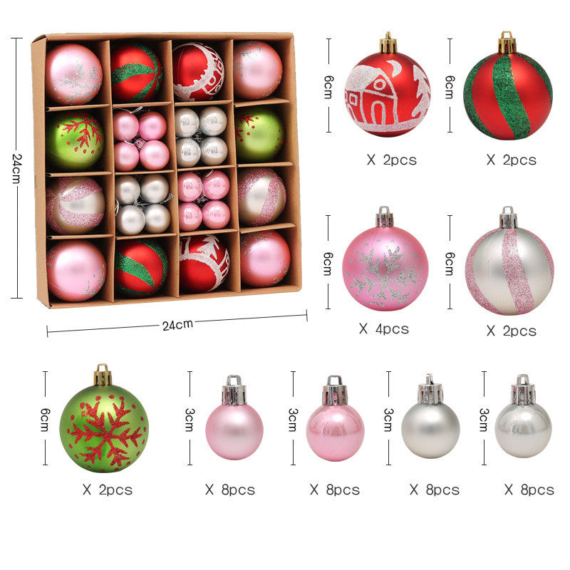 red and green and white and pink and lime green 42 pieces painted christmas ornament set
