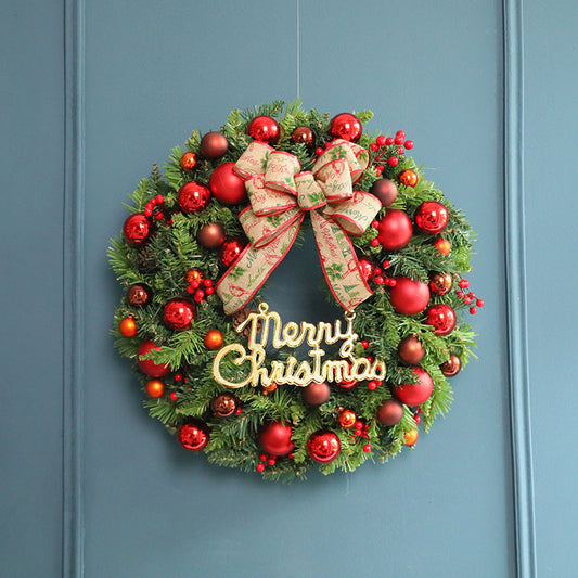 23-inch Luxurious wreath and garlands Christmas wreath with ribbon and red and orange ornament for front door
