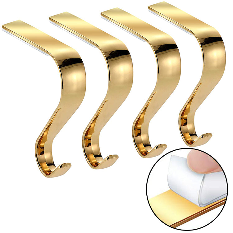 gold Set of 4 mantles Holiday Ornament christmas stocking Hooks with m3 adhesive