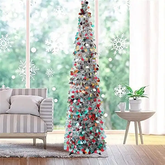 5ft Slim Pop Up Collapsible Artificial Tinsel Christmas Tree